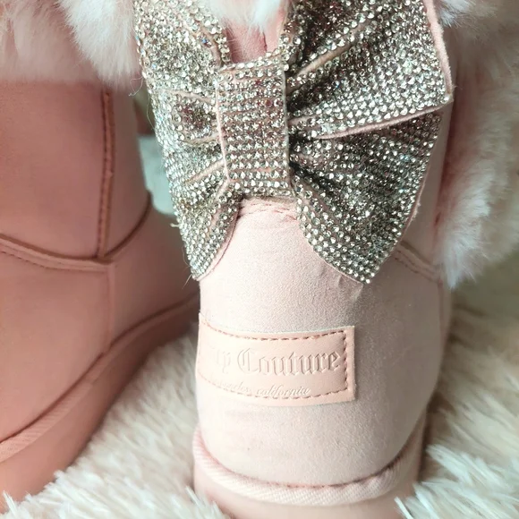 Juicy Couture "Krazey Kute" Pink Faux Suede Booties With Pink Fur Trim Size 8 - Picture 5 of 6